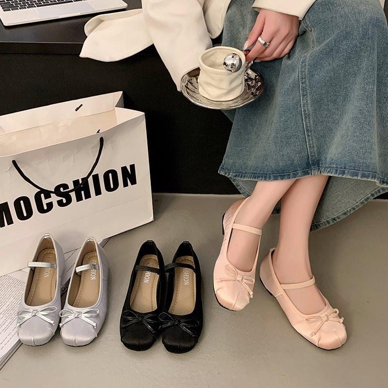 Evening Wind New Single Shoes Women's Mary Jane Shoes Black Ballet Shoes Spring and Autumn Skirt Shallow Mouth 2025 French Soft Leather Cloth