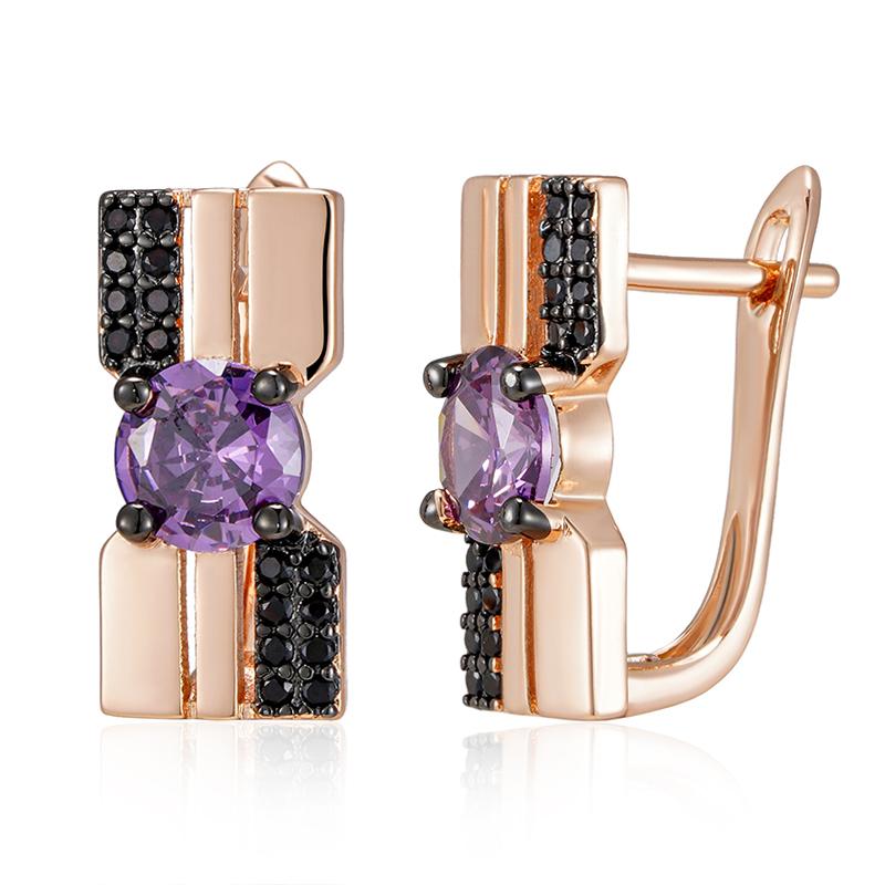 Kinel Purple Zircon Square Drop Earrings For Women Luxury Bride Wedding Black Fine Jewelry