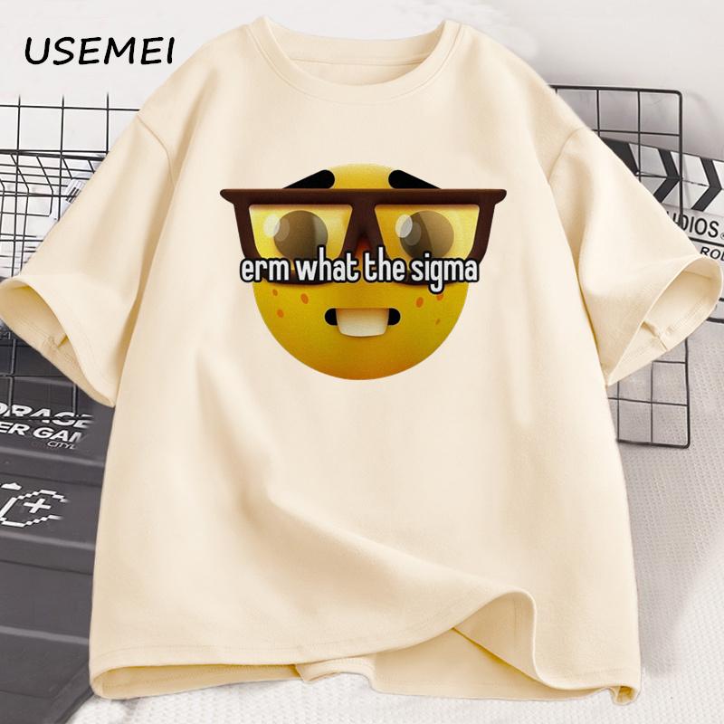 Erm What The Sigma Ironic T Shirt Weirdcore Nerd Tshirt Cotton Short Sleeve Graphic Tee Men Cas