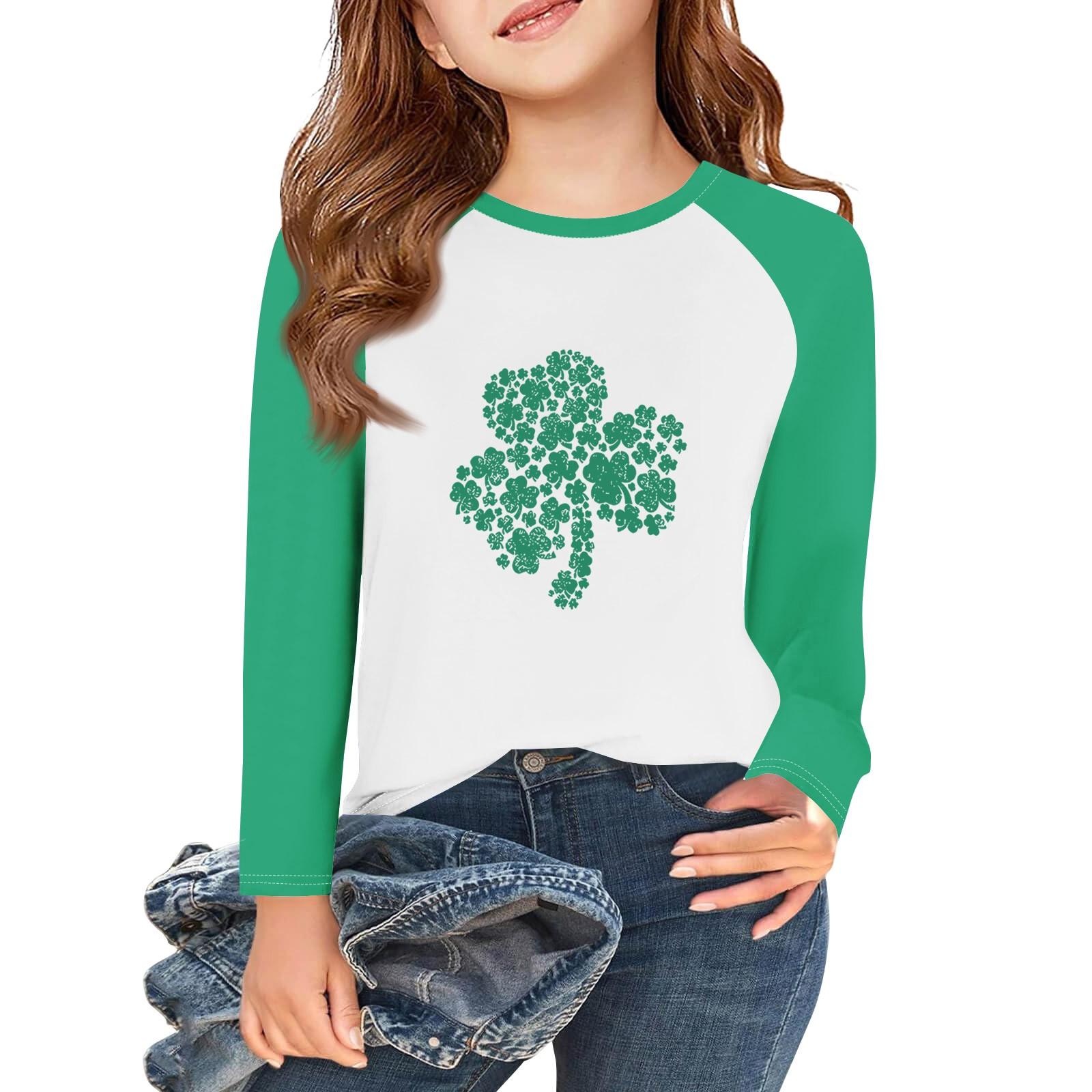 

Girls Long Sleeve St. Patrick s Day T Shirts Kids Fall Tops Crewneck Basic Tees 5-14Y 6