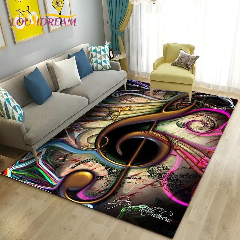 Alfombra grande con notas musicales hermosas en 3D, alfombra para sala de estar, dormitorio, sofá, decoración de cocina, alfombra antideslizante para juegos de niños
