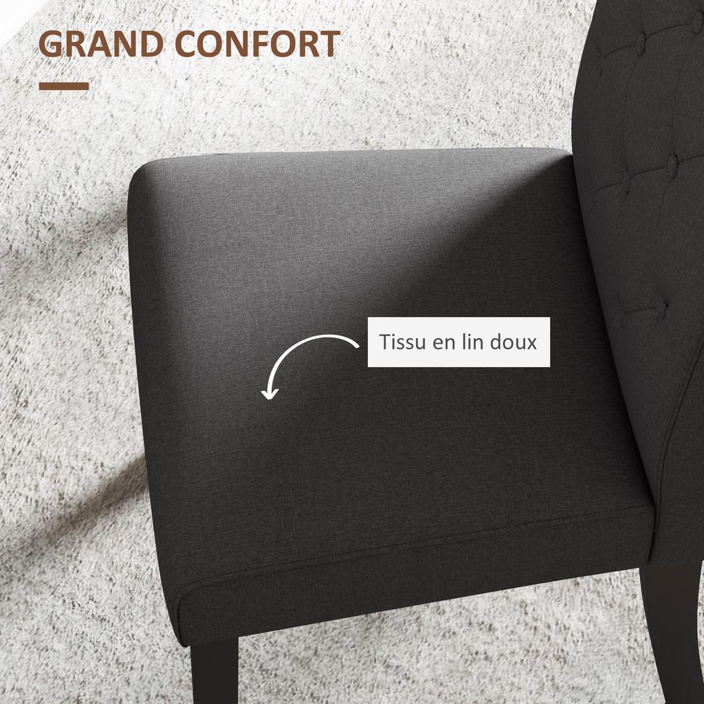 Set Of 2 Dining Room Chairs Kitchen Chair High Comfort Wooden Legs Linen 47 X 61 X 101 Cm Dark Gray