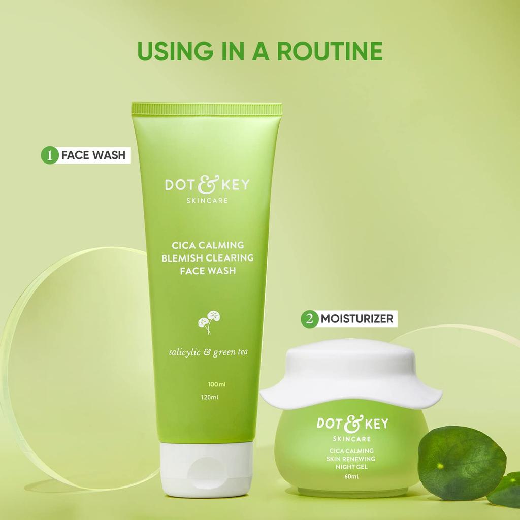 Dot & Key Cica Niacinamide Skincare Combo With Night Gel 60ml & Face Wash 100ml For Oily Blemish Prone Skin Care