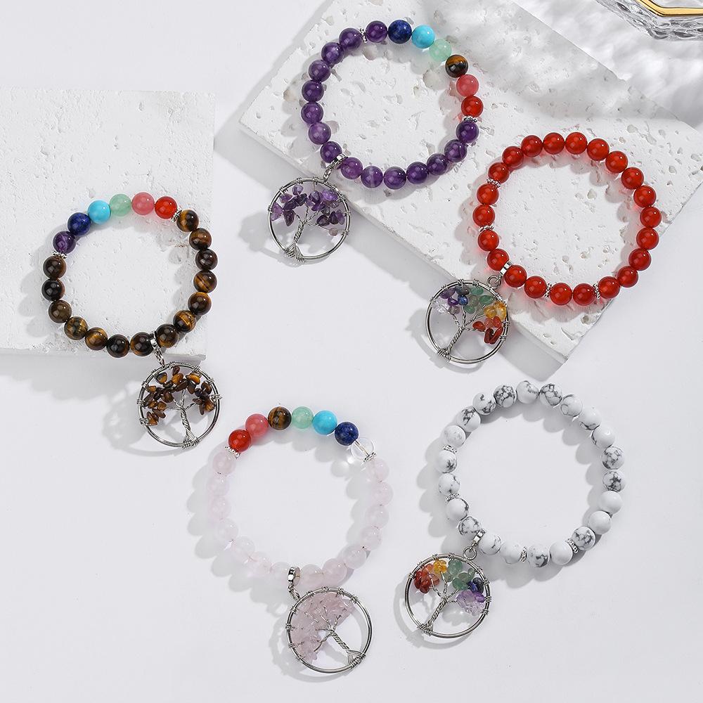Natural Crystal Bracelet, Amethyst, White Pine, Beaded Bracelet, Bohemian Style, Bracelet, Jewelry