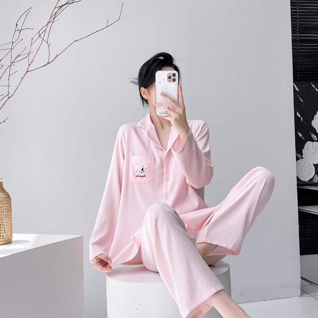 1011 new spring and autumn new pajamas women's cloud cotton summer long-sleeved trousers set loose loungewear