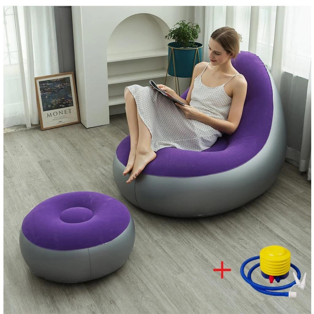 Mode Aufblasbarer Freizeit-Sitzsack Sofa Lazy Sofa Set Outdoor Faltbarer Liegestuhl Bett Flauschiger Sitz Tatami Fußhocker Schlafzimmerstuhl