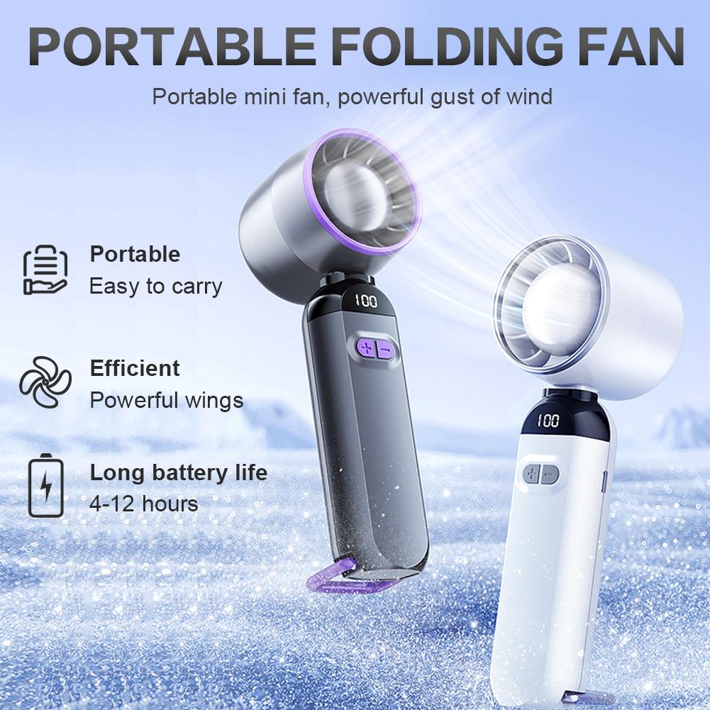 High-Speed Folding Fan LED Digital Display Adjustable Cooling Fan Mini Cold Fan for Camping Hiking Outdoor Activities