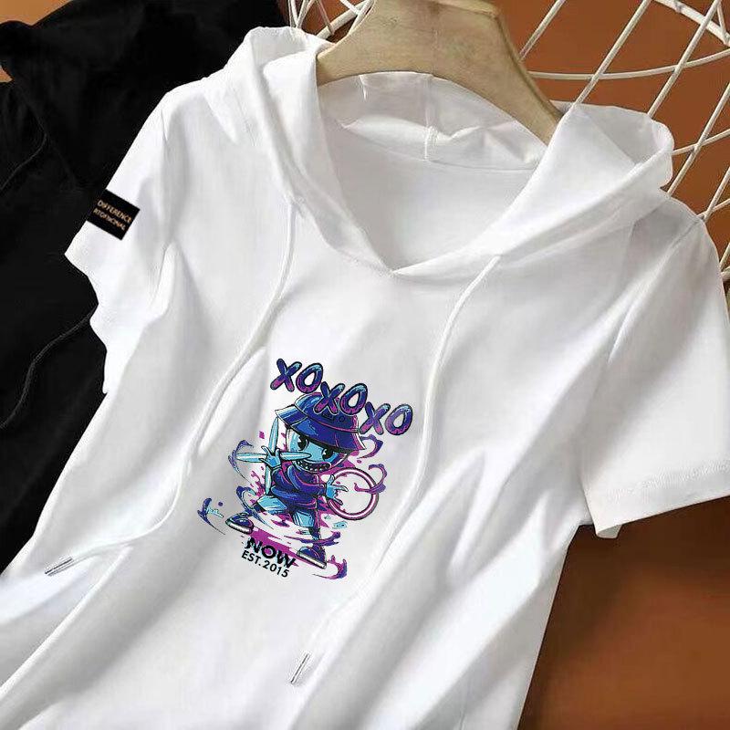 

Women s 100% Cotton Ethnic-Style Hooded Sweatshirt: Summer Short Sleeve Casual Loose T-shirt 2XL (125-140 lbs) розовый