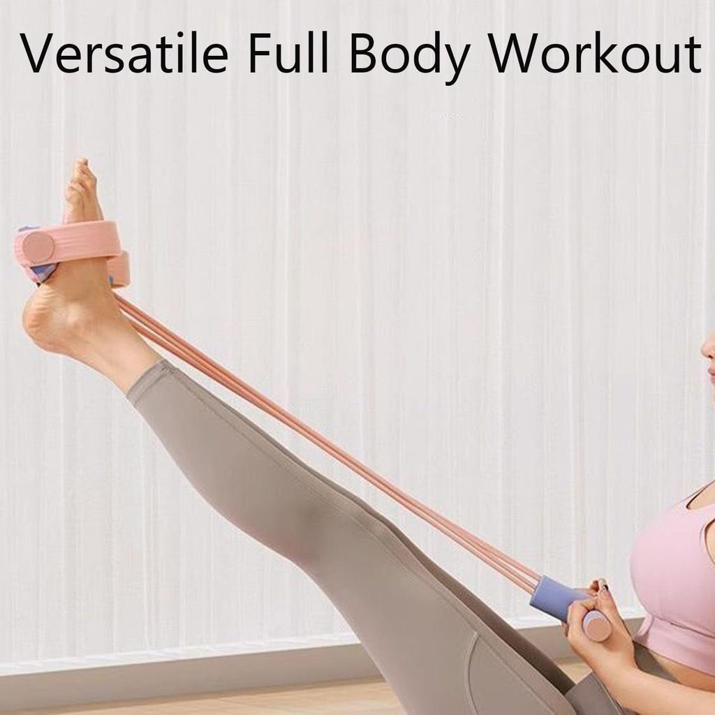 Elastic foot pedal tension belt (with handle) Six-tube multi-function women's full body training elastic belt, blue