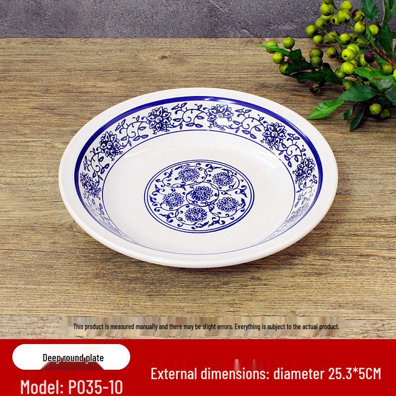 Retro Blue & White Melamine Dinnerware Set: Noodle & Soup Bowls, Plates for Restaurants & Noodle Shops