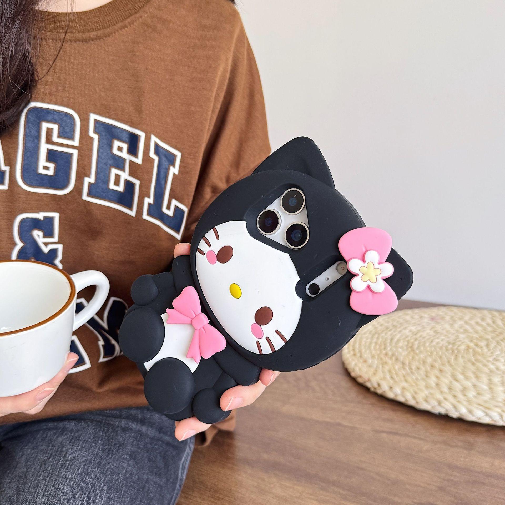 

Apple 17promax cute cartoon bow kt cat iphone16/15/14PM silicone phone case 13 iPhone13