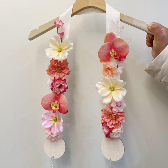 Floral Graduation Stole Handmade Custom Floral Belt with Realistic Faux Silk Flowers Phalaenopsis Roses Dahlias Personalized Engraved Tags Unique Grad