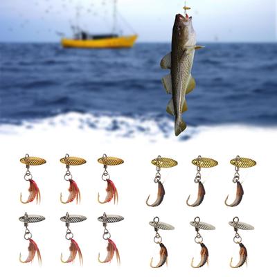 6Pcs Steel Single Hook Spinner Baits Sequins Lures Set Spoon Fishing Spinner Swimbaits Set for Saltwater and Saltwater
