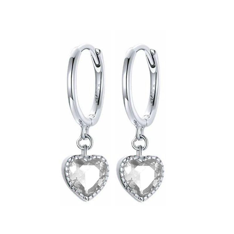 925 Silver Ear Needle Exquisite Heart Pendant Hoop Earrings Fashion Geometric Zircon Stud Earrings Women's Fine Jewelry