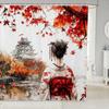 Kids Japanese Geisha Shower Curtain Boys Girls Cherry Blossoms Bathroom Shower Curtain Set Japanese Style Bath Curtain