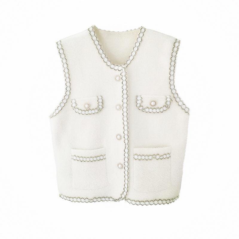 Women's Imitation Mink Vest Spring Autumn Plush Knitted Cardigan Vest Knitted Sleeveless Waistcoats