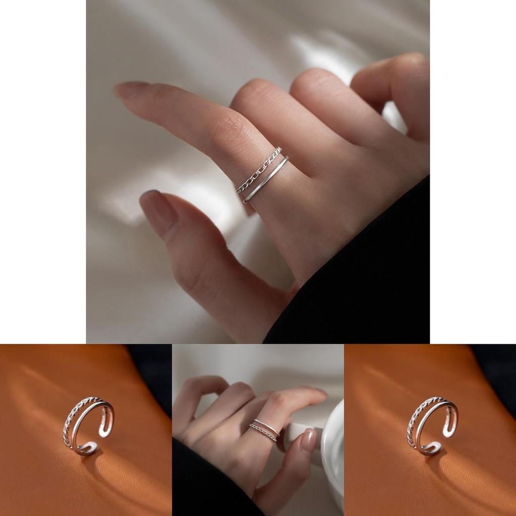 Elegant Korean Inspired Geometric Design Adjustable Double Layer Ring For Women