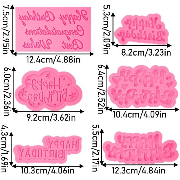 Happy Birthday Chocolate Silicone Molds 6 Pcs,Letter Cake Decoration Fondant Mold,for Baby Showers,Birthday