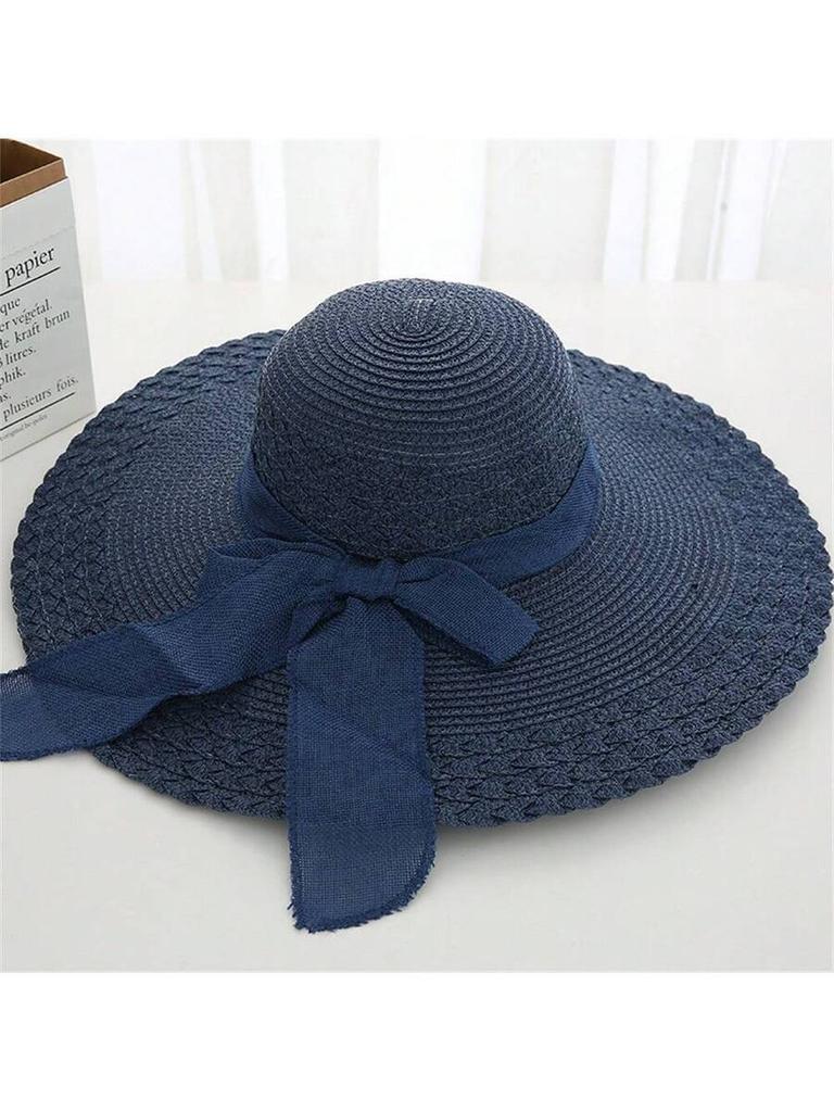 Women Wide Brim Straw Sun Hat With Bow Beach Travel Summer Hat