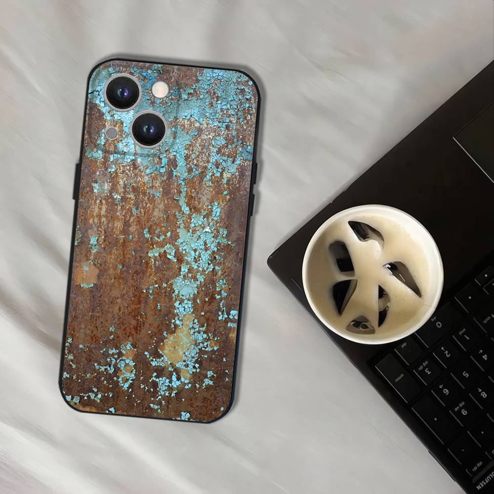Retro Industrial Style Rusty Phone Case For iPhone 17,16,15,14,13,12,11,Pro,XS,Max,XR,Plus,E,SE4,Mini Black Soft Cover