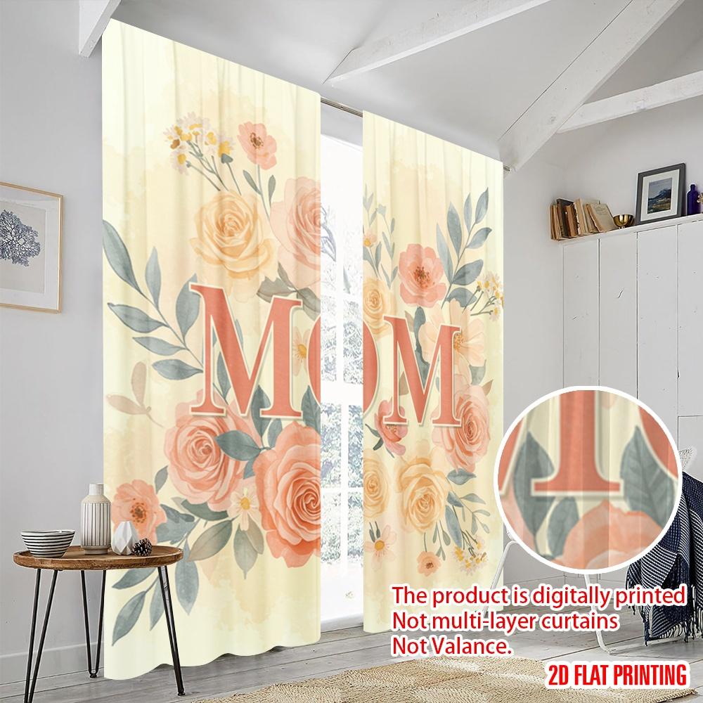 2 peças impressão plana 2D Cortina Mãe pintura floral de rosas Poliéster Sem Eletricidade Festa Sazonal & Decoração de Feriado Perfeito para