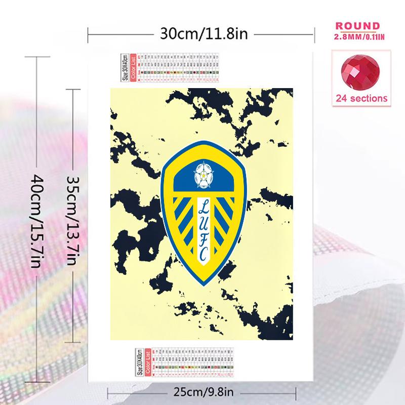 Leeds United team badge Pattern  3pcs 100% Round Full Drill 5D DIY Diamond Painting Embroidery Cross Stitch Rhinestone Décor