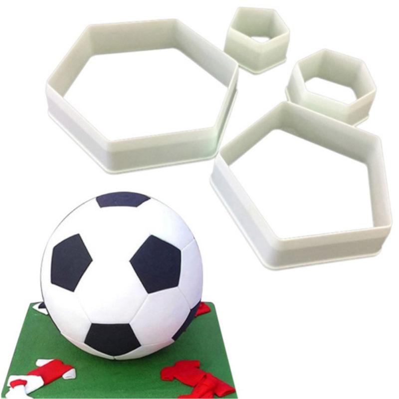 4 Stück Fußball-Muster-Kuchen-Ausstechformen, DIY-Sechskant-Fondant-Formen, Kuchendekorationswerkzeuge