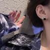 S925 Silver Needle Black Square Stud Earrings - High-End, Light Luxury Niche Design for Women