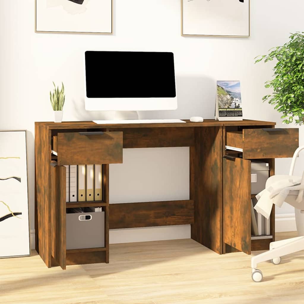 Desk with Side Cabinet Smoked Oak Wood Based Material