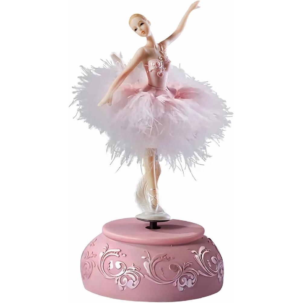 Ballerina Music Box Figurine Plays Swan Lake Tune, Musical Figure Hand-Painted Feather Skirt Ballet Recital Gift for Daughter Granddaughter Girls