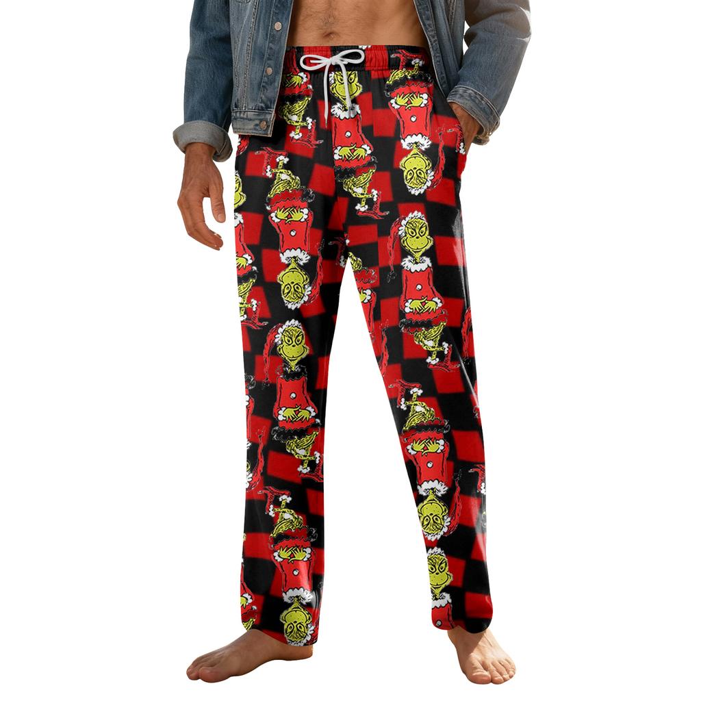 Pánské domácí měkké pyžamové kalhoty se stahovací šňůrkou s kapsami Sportovní kalhoty pro volný čas