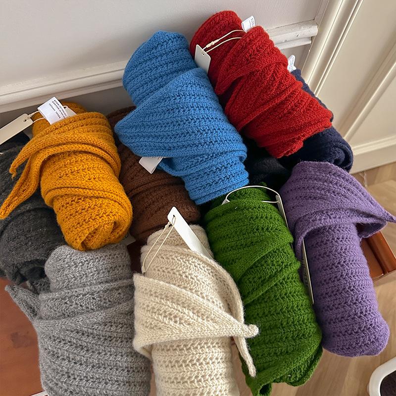 Australian Wool Knitted Triangle Scarf Women Winter Solid Color Scarf Windproof Thick Warm Neck Protection Scarves
