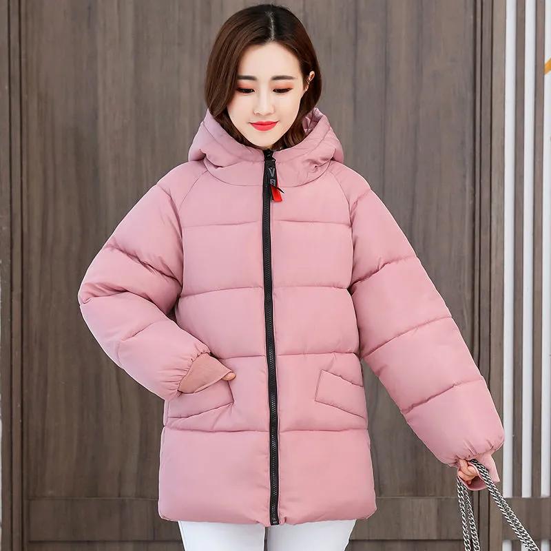 Women Winter Simple Causal Plus Size Jacket Loose Warm Hooded Parka Outerwear