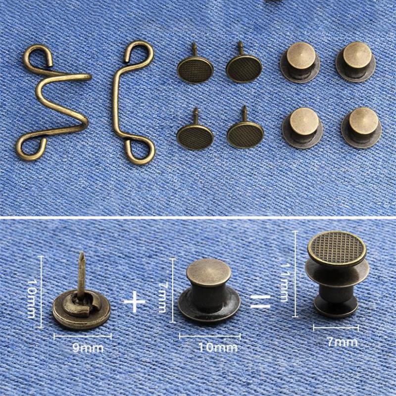 1/5Set Adjustable Jean Button Pins Detachable Metal Pants Snap Fastener Buttons DIY Sewing-Free Waist Tightener Clothing Buckles