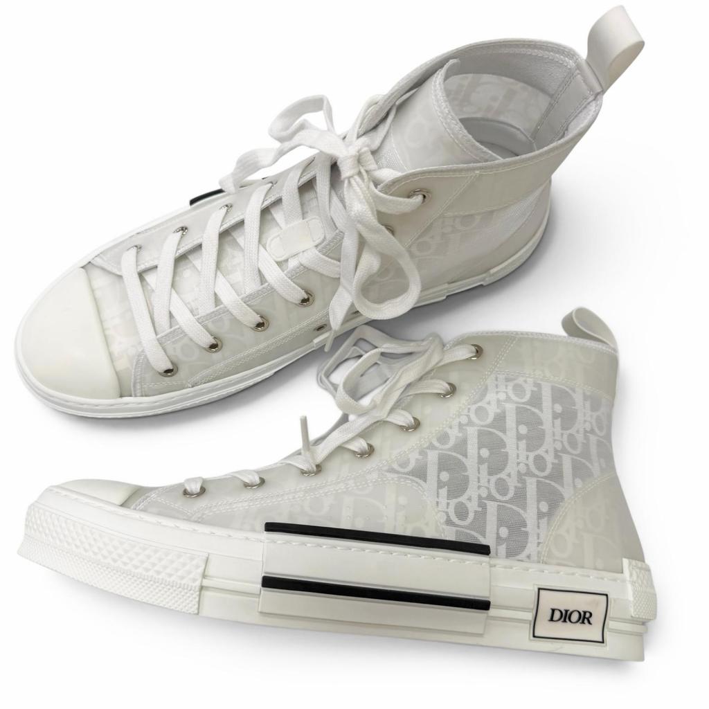 Excellent DIOR High Cut Sneakers B23 Oblique Pattern White Rubber Mens 43 Used