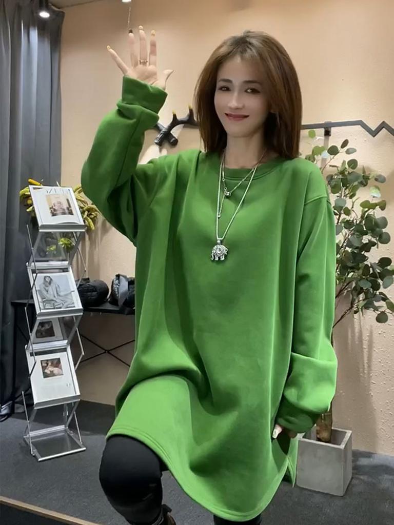 Plus Size Winter Korean Style Long Sleeve Fleece Thick Women's Lazy Loose Top