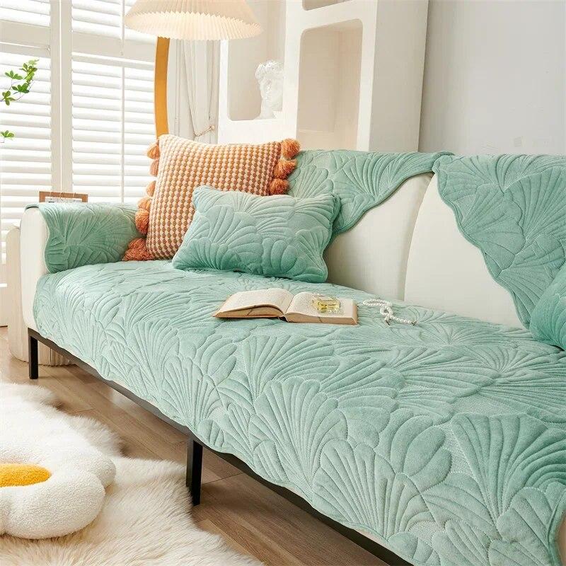 Nordic Solid Color Sofa Cover for Living Room Non-Slip Thick Plush Sofa Cushion Mat Simple Style Sofas Towel Home Couch Decor