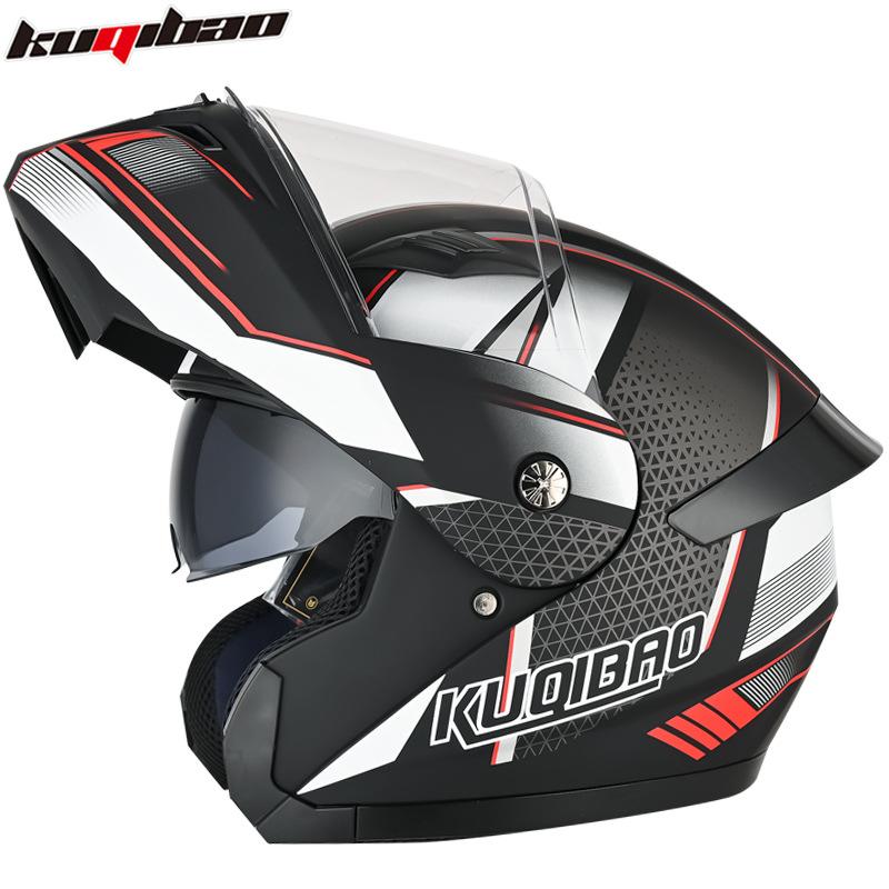 

Kuqibao мотоциклетный шлем с двойной линзой, откидной шлем, электрический мотоциклетный Bluetooth-шлем, долговечный сертифицированный 3C полный шлем XL амарантовый