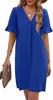 Women's V-Neck Flared Sleeve Medium and Long Pocket Short Sleeve Dress