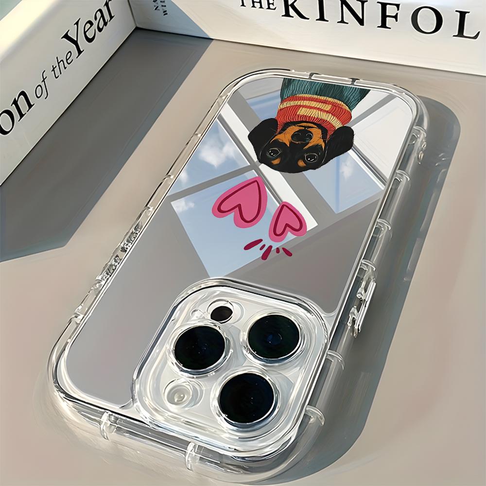 Cute Dachshund Dog Love Hearts Phone Case For iPhone 17 16 Pro 11 12 13 14 15 Pro Max 17 Air X XR XS 7 8 Plus Back Mirror Cover