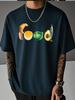 Unisex Black Tee Food Letter Shaped Croissant Egg Cabbage Avocado Fish Graphic Crew Neck Loose Casual Male Daily Tops