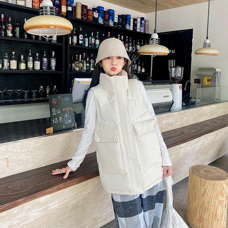 

Medium and long large size winter clothes, new large pockets, down cotton vest, and outer wear. S белый