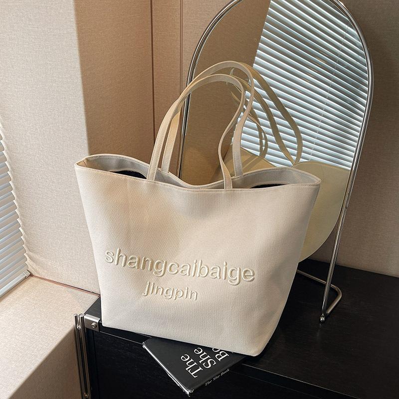 Canvas Bag Women's Large-capacity New Versatile Simple Casual Shoulder College Student Class Tote Bag