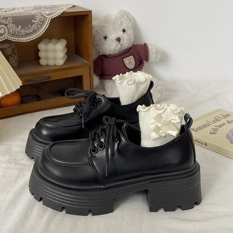 Comemore Mary Jane Shoes Thick Bottom Spring Autumn Black Lace Up Chunky Heeled Women's Shoes Platform JK Dress Loafers Shoes