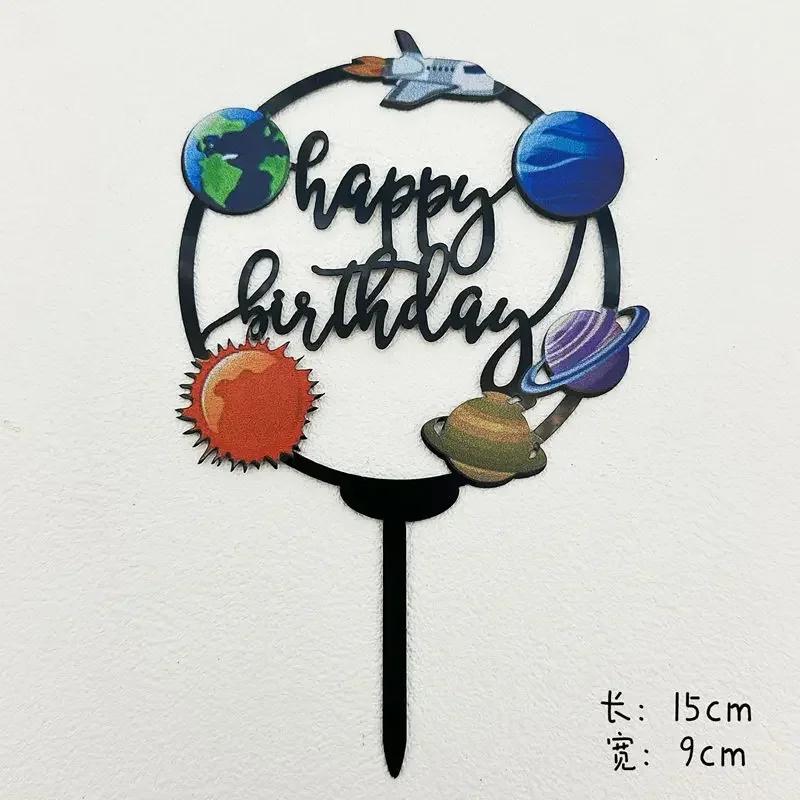 Ins Gold Space Planet Topper k narozeninám Stříbrný prvotřídní akrylový nástavec na dětskou párty Dekorace na dort pro miminka