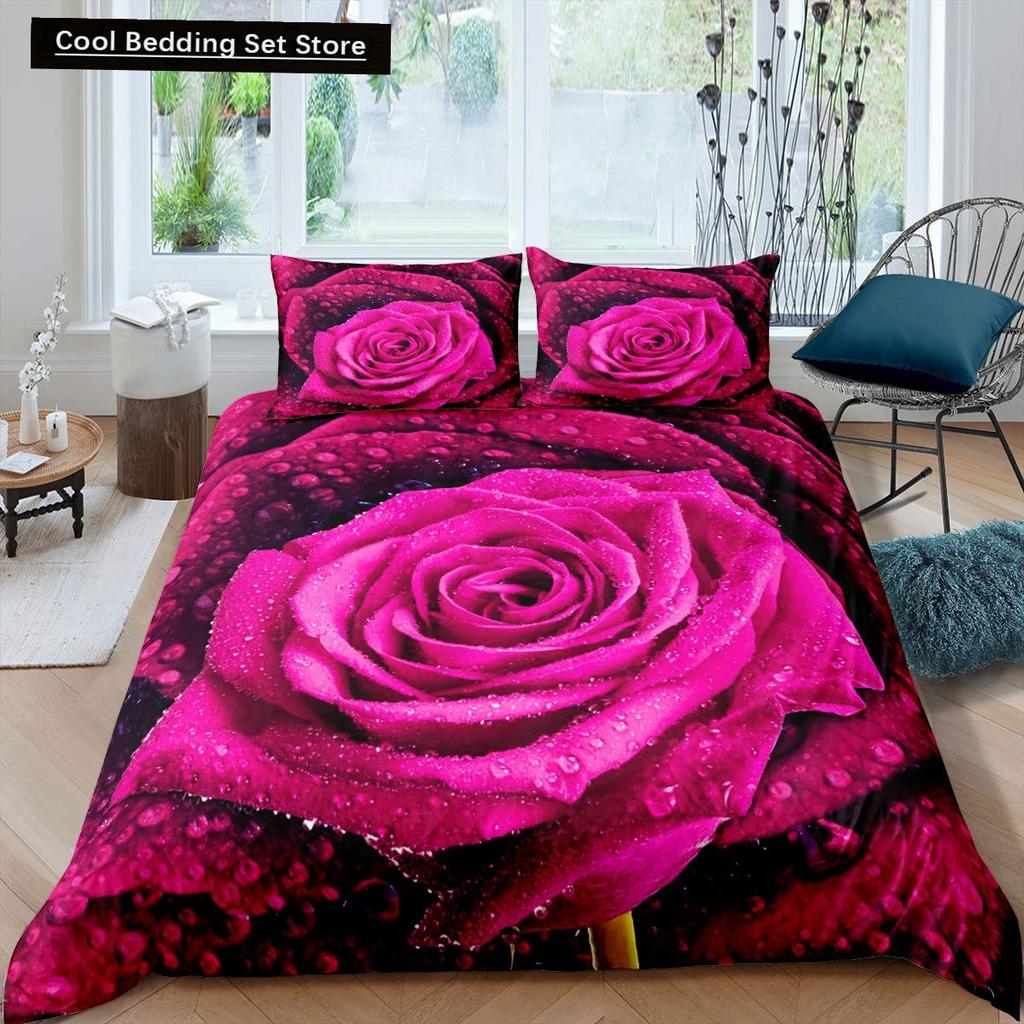 Valentine'S Day Rose King Queen Duvet Cover Red White Floral Bedding Set Romantic Flowers Quilt Cover Polyester Comforter Cover