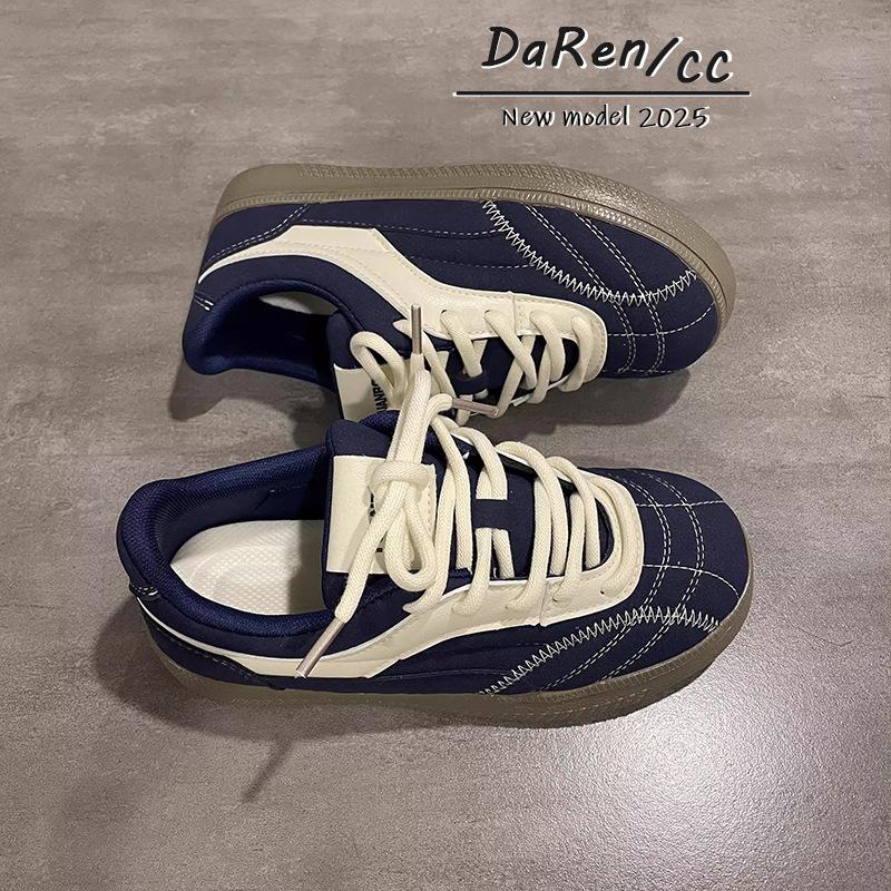 Round Head Shoes Women's Shoes Spring and Autumn New Retro Board Shoes Women's Niche Non-collision Color Matching German Training Shoes Women