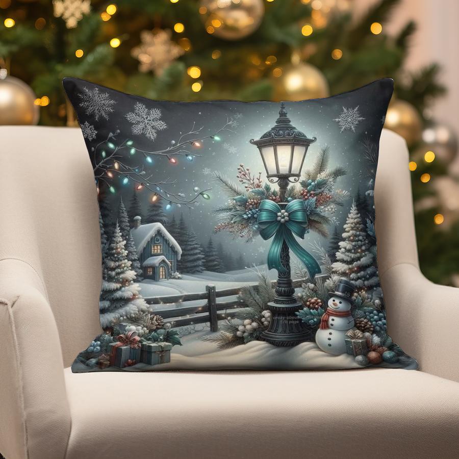 Home Decor Christmas Snowman & Santa Pillow Suitable For Sofa Bedroom Car Pillow Cover Cushion Rectangular Back Cushion