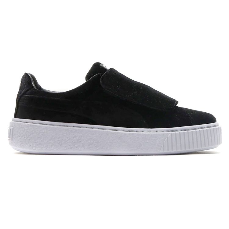 Puma  Basket Platform Strap Velvet Rope - Black Women Sneakers White 364068-01