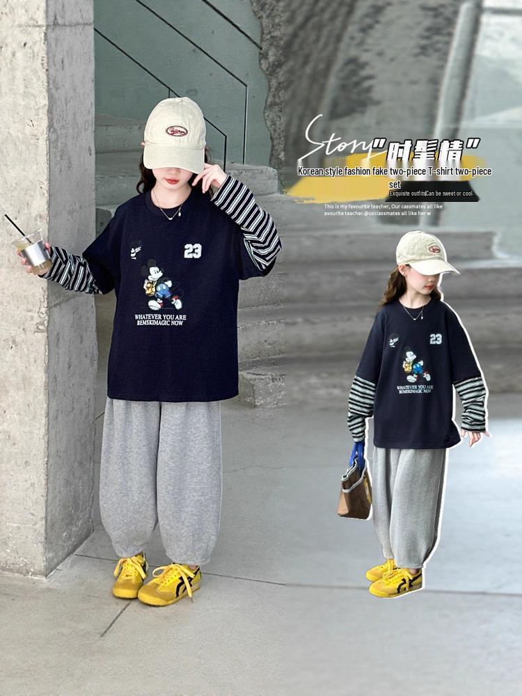 Mädchen Langarm Zweiteiler Cartoon-Print T-Shirt Set für Frühling & Herbst (2025)